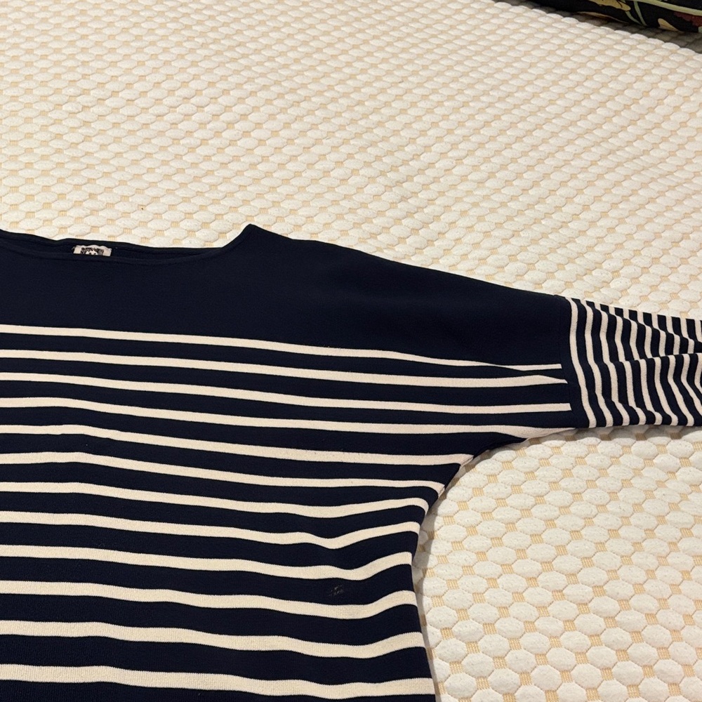Anne Klein Navy and White Striped Blouse